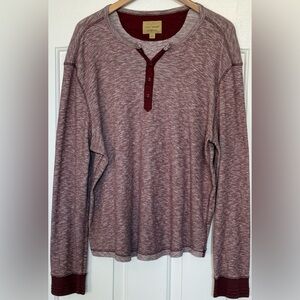 Lucky Brand XXL Slub Knit Henley Long Sleeve Burgundy Marled Cotton